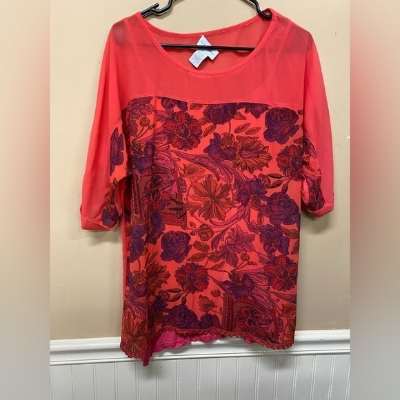 Soft Surroundings Red Printed Double Layer Blouse Size M Viscose - Picture 1 of 6